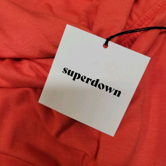 Superdown Dress Size Medium Erica Plunging Neck Maxi Slit Front Red Orange NWT - Picture 8 of 11